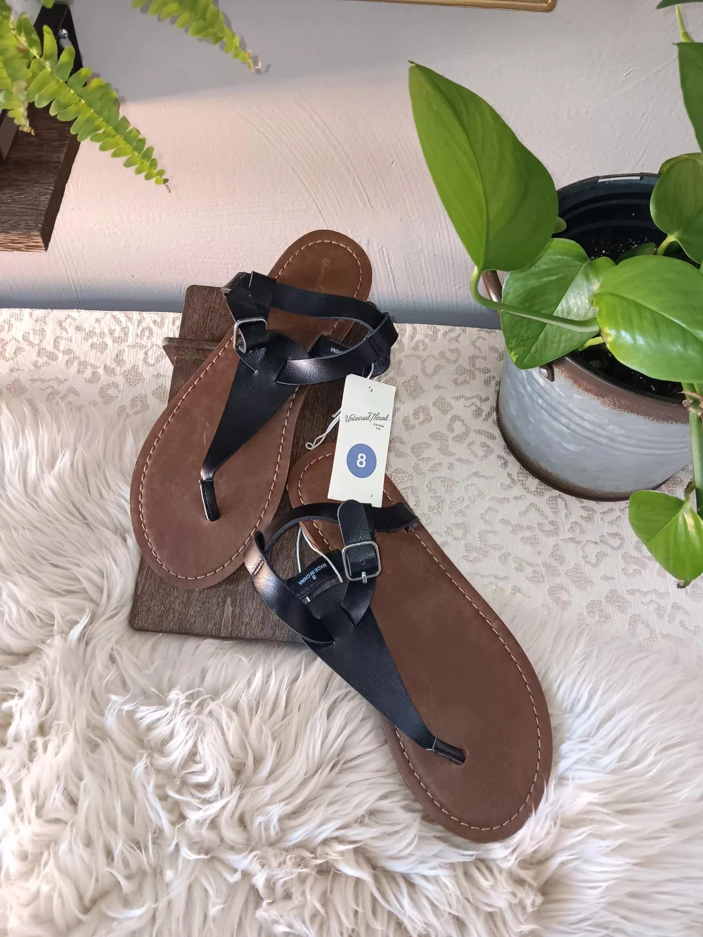 Black Strappy Leather-Look Women's Sandals